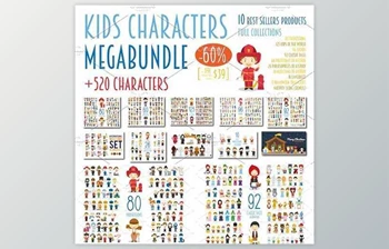 Download MEGABUNDLE Kids Characters Sets CreativeMarket-2381388 (JPG, PNG, EPS, AI)