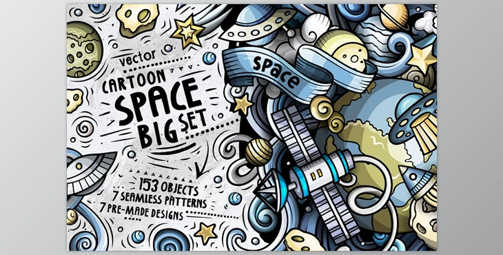 Download Space Cartoon Doodle Big Pack – CreativeMarket 2270592 (PNG, JPG, EPS, PSD)