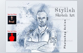 Download Stylish Sketch <span class='badge badge-warning'>Art</span> PS Action CreativeMarket-6561769 (ATN)