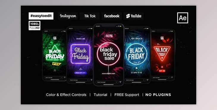 Download Black Friday | Neon Stories & Posts (Videohive 34426932) - AE Project