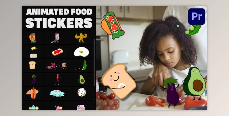 Download Animated Food Stickers | Premiere Pro MOGRT (Videohive 34323957)