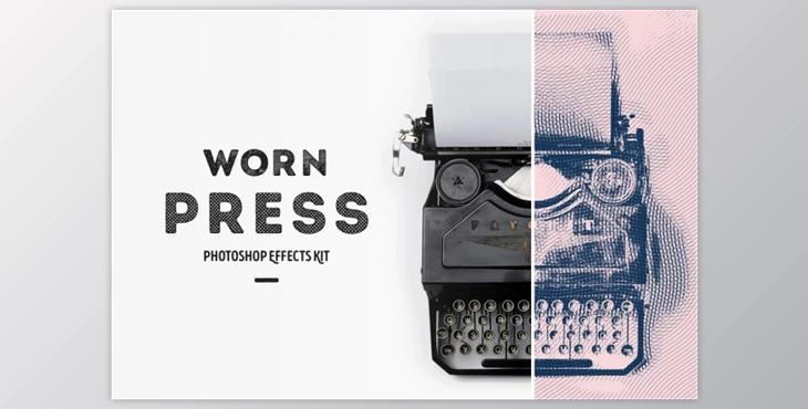 Download Worn Press Photoshop Effects Kit (JPG, PSD, ATN)