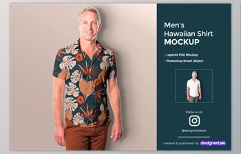Download <span class='badge badge-warning'>Men</span>’s Hawaiian Shirt Mockup (PSD)