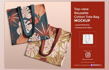 Download Reusable <span class='badge badge-warning'>Cotton</span> Tote Bag Mockup (PSD)