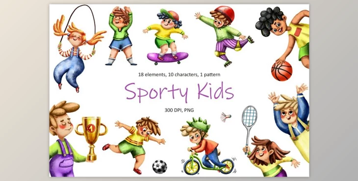 Download Sporty Kids – Clip Art Set