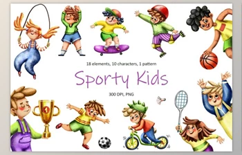 Download Sporty <span class='badge badge-warning'>Kids</span> – Clip Art Set