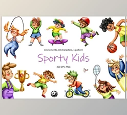 Download Sporty Kids – Clip Art Set