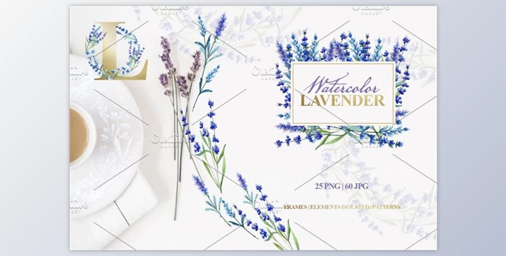 Download Watercolor lavender PNG JPG set Creativemarket 3974558
