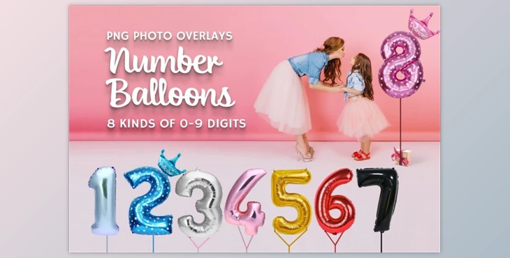 Download 80 Number Balloons Photo Overlays CreativeMarket-5224487 (PNG, PDF, ATN)