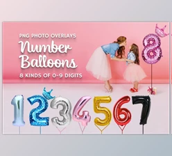 Download 80 Number Balloons Photo Overlays CreativeMarket-5224487 (PNG, PDF, ATN)
