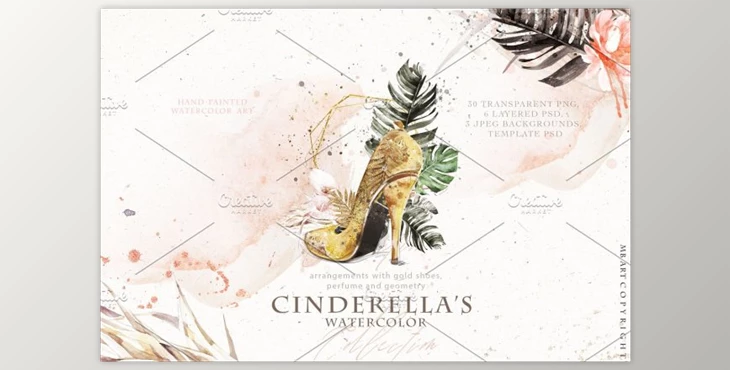 Download Cinderella Shoes Watercolor (PNG, PSD, JPG)