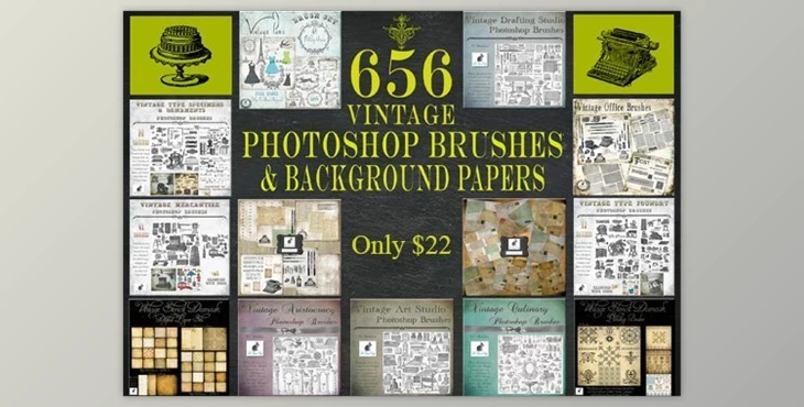 Download InkyDeals Vintage Photoshop Brushes & Background Papers from Le Paper Café