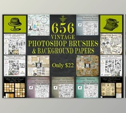 Download InkyDeals Vintage Photoshop Brushes & Background Papers from Le Paper Café