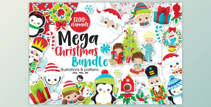 Download CreativeFabrica – The Mega Christmas Bundle – 1200+ Graphics all in 1 cute bundle 939605