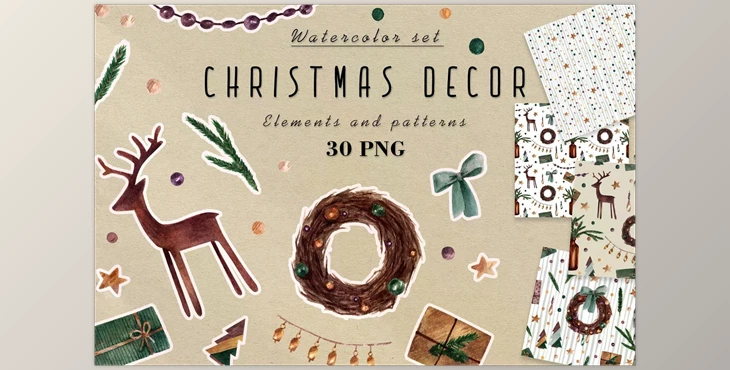 Download Watercolor Clipart Christmas Decor Creativemarket - 6702525