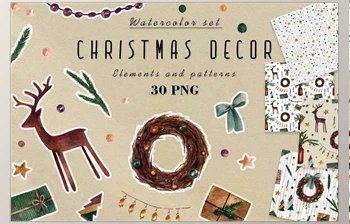 Download Watercolor <span class='badge badge-warning'>Clipart</span> Christmas Decor Creativemarket - 6702525