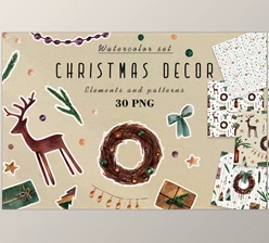 Download Watercolor Clipart Christmas Decor Creativemarket - 6702525