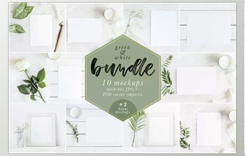 Download Green & White <span class='badge badge-warning'>Mockups</span> Bundle + Bonus CreativeMarket – 1485171