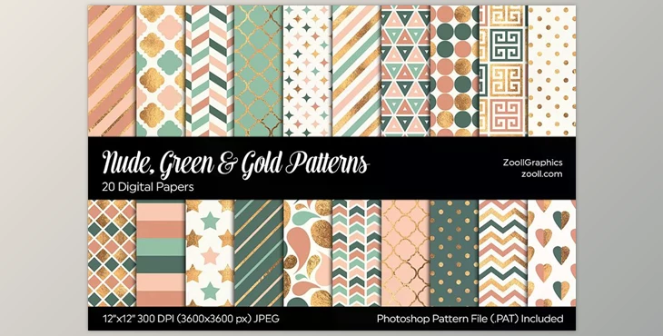 Download Nude, Green & Gold Digital Papers