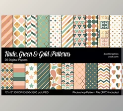 Download Nude, Green & Gold Digital Papers