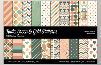 Download <span class='badge badge-warning'>Nude</span>, Green & Gold Digital Papers