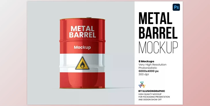 Download Metal Barrel Mockup - 8 views - 6564800