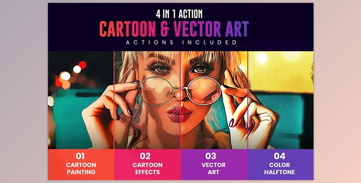 Download 4in1 Cartoon & Vector Art Ps Action CreativeMarket - 6789030