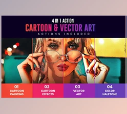 Download 4in1 Cartoon & Vector Art Ps Action CreativeMarket - 6789030