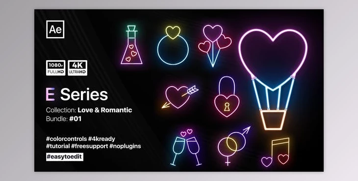 Download Valentine’s Day Neon Elements (Videohive 35920633) - AE Project