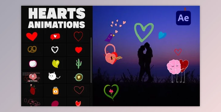 Download Cartoon Animated Hearts Stickers for After Effects (Videohive 36049040) - AE Project