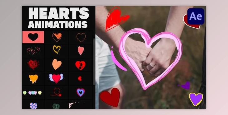 Download Cartoon Hearts Stickers for After Effects (Videohive 36046457) - AE Project