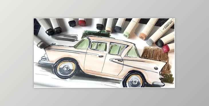 Download Start Urban Sketching And Draw A Vintage Car Using Professional Markers!