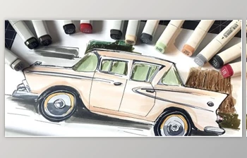 Download <span class='badge badge-warning'>Start</span> Urban Sketching And Draw A Vintage Car Using Professional Markers!