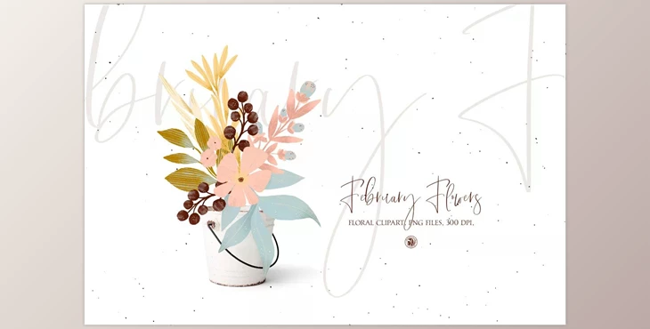 Download February Flowers floral clipart set CreativeMarket - 5927923