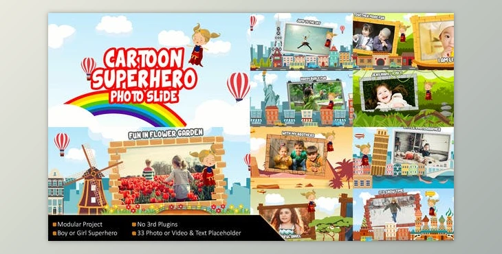 Download Flying Cartoon Superhero Slideshow (Videohive 36570595) - AE Project