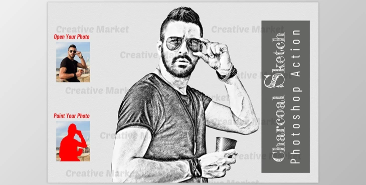 Download Charcoal Sketch Photoshop Action CreativeMarket - 7053812