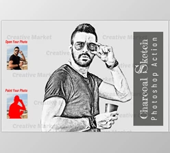 Download Charcoal Sketch Photoshop Action CreativeMarket - 7053812
