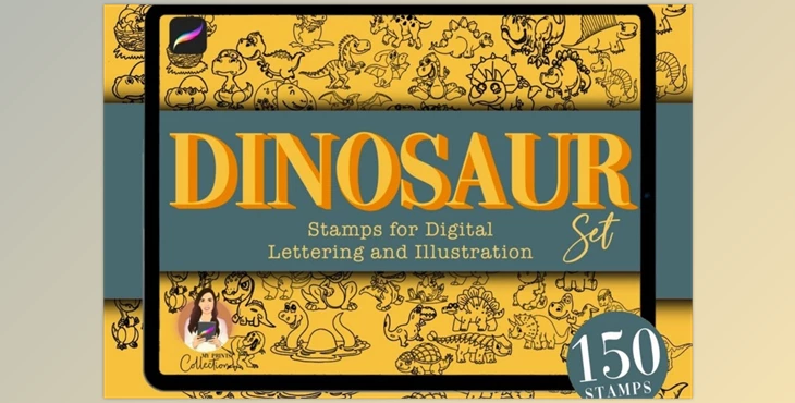 Download 150 Dinosaur Procreate Stamps Set