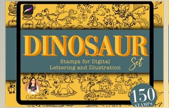 Download 150 Dinosaur <span class='badge badge-warning'>Procreate</span> Stamps Set