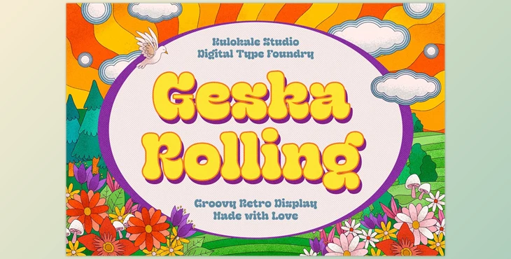 Download Geska Rolling – Groovy Retro Font – CreativeMarket 6604457