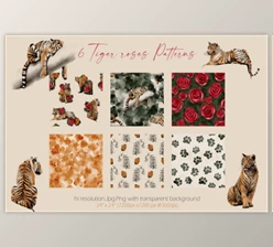 Download Tigers & Roses watercolor collection CreativeMarket - 6941142