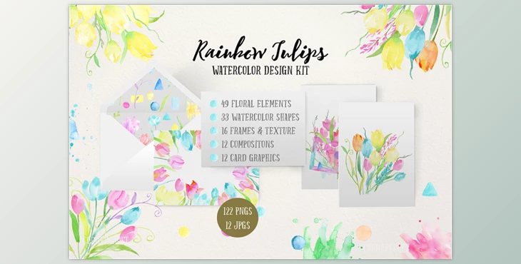 Download Watercolor Design Kit Rainbow Tulips