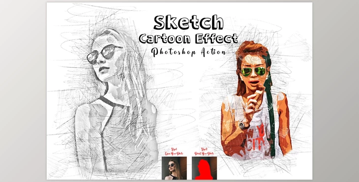 Download Sketch Cartoon Effect PS Action CreativeMarket - 7209454