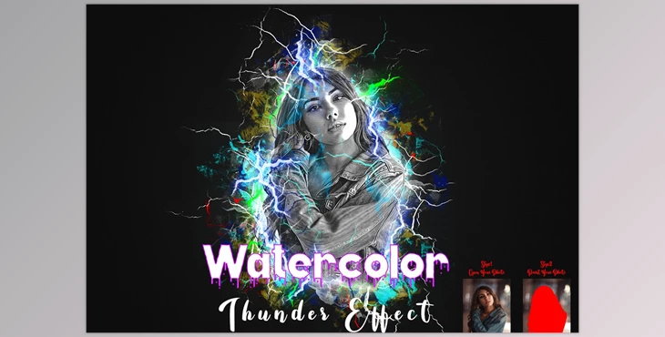 Download Watercolor Thunder Effect PS Action CreativeMarket - 7230409