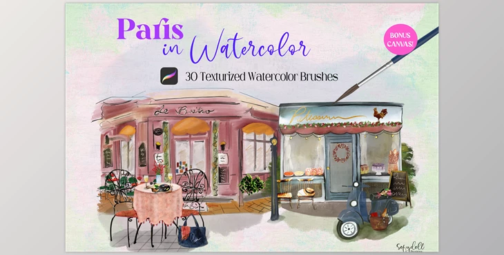 Download Paris in Watercolor for Procreate CreativeMarket - 6289406