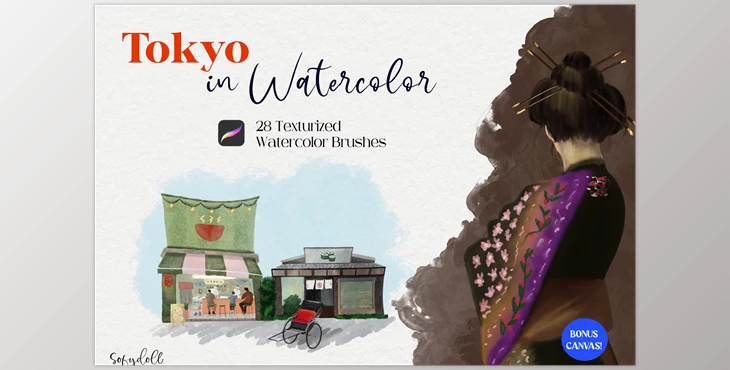 Download Tokyo in Watercolor for Procreate CreativeMarket - 6327509