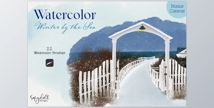 Download Winter by the Sea – Watercolor CreativeMarket - 6612217