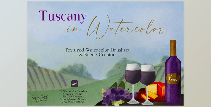 Download Tuscany in Watercolor for Procreate CreativeMarket - 6578475