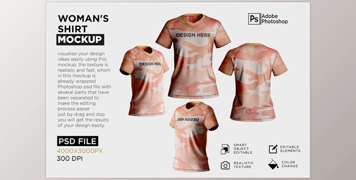 Download Woman’s Shirt V-Neck Mockup CreativeMarket - 7219597