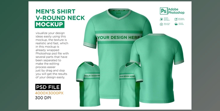 Download T-Shirt Round V-Neck Mockup CreativeMarket - 7250116